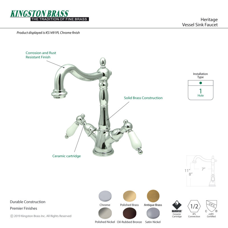 Kingston Brass Heritage Vessel Sink Faucet Bathroom Faucet & Reviews